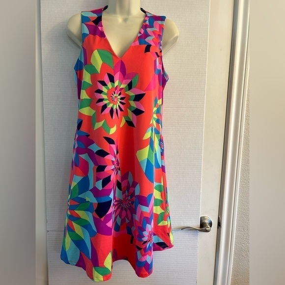 Julie Brown multi bright color geometric print dress Sz P.  G10 - Picture 1 of 9
